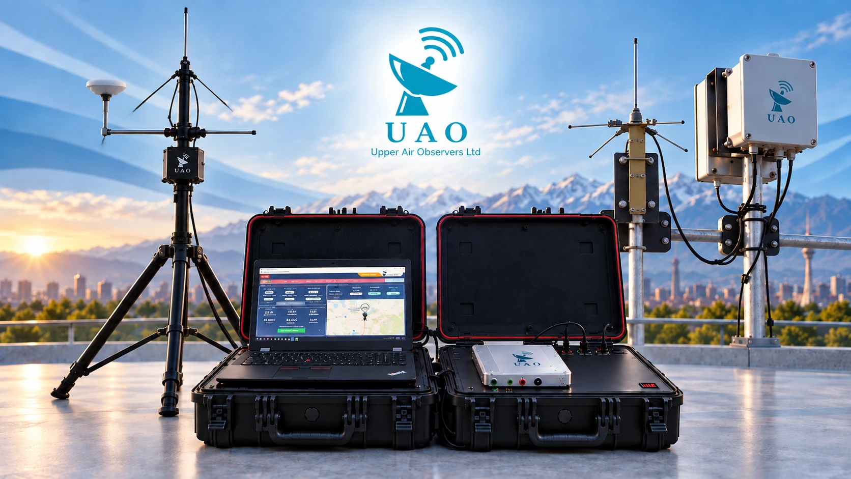 Upper Air Observers ground station with portable station, GPS antenna and fixed antenna
